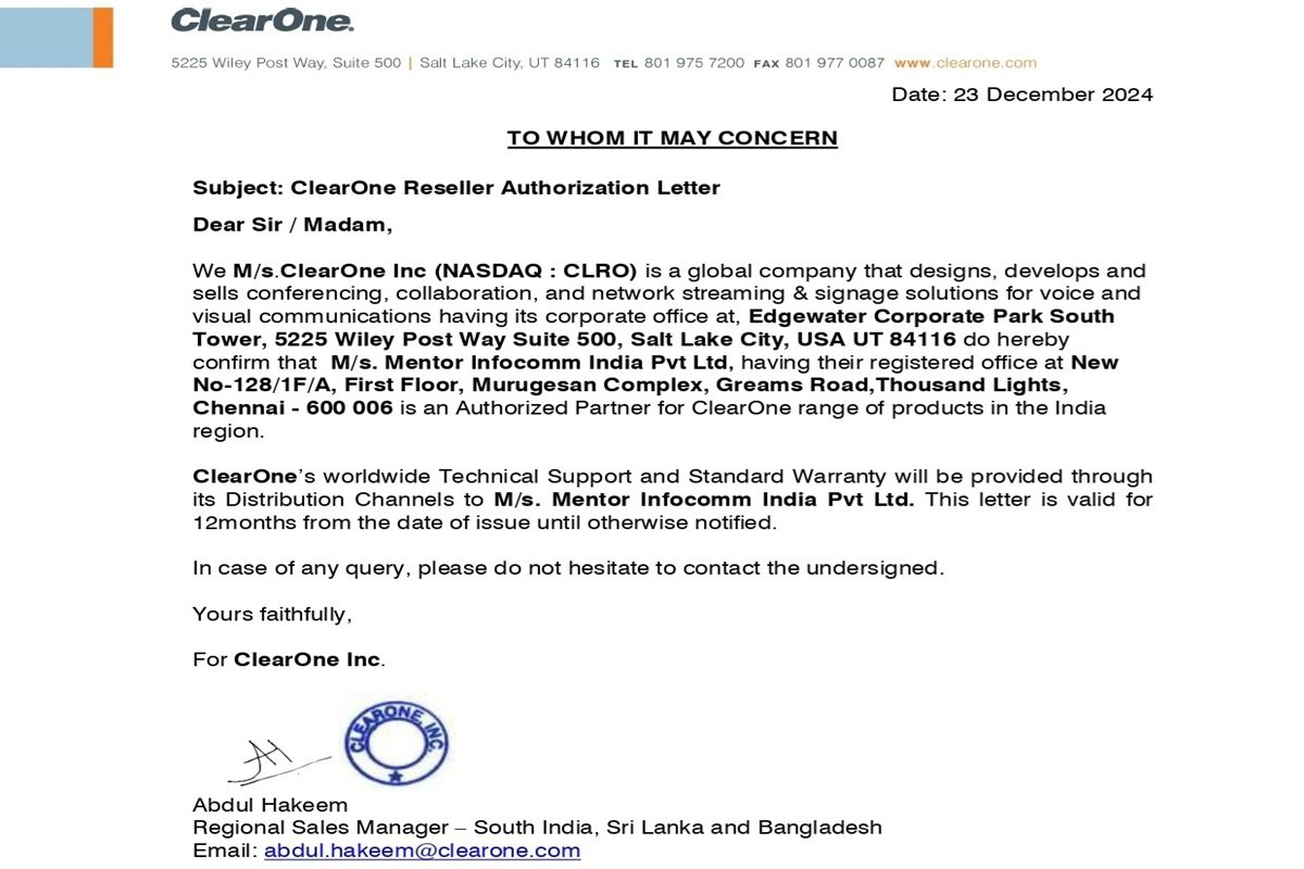 Zoom Authorized Reseller Letter