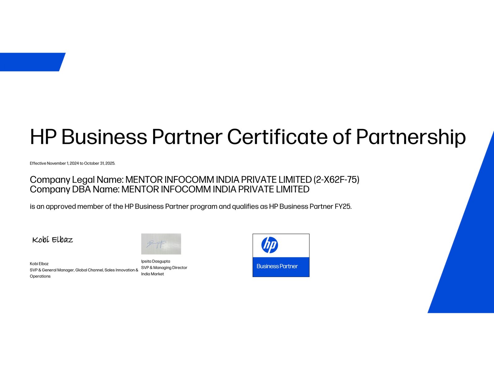 HP Business Partner Certificate